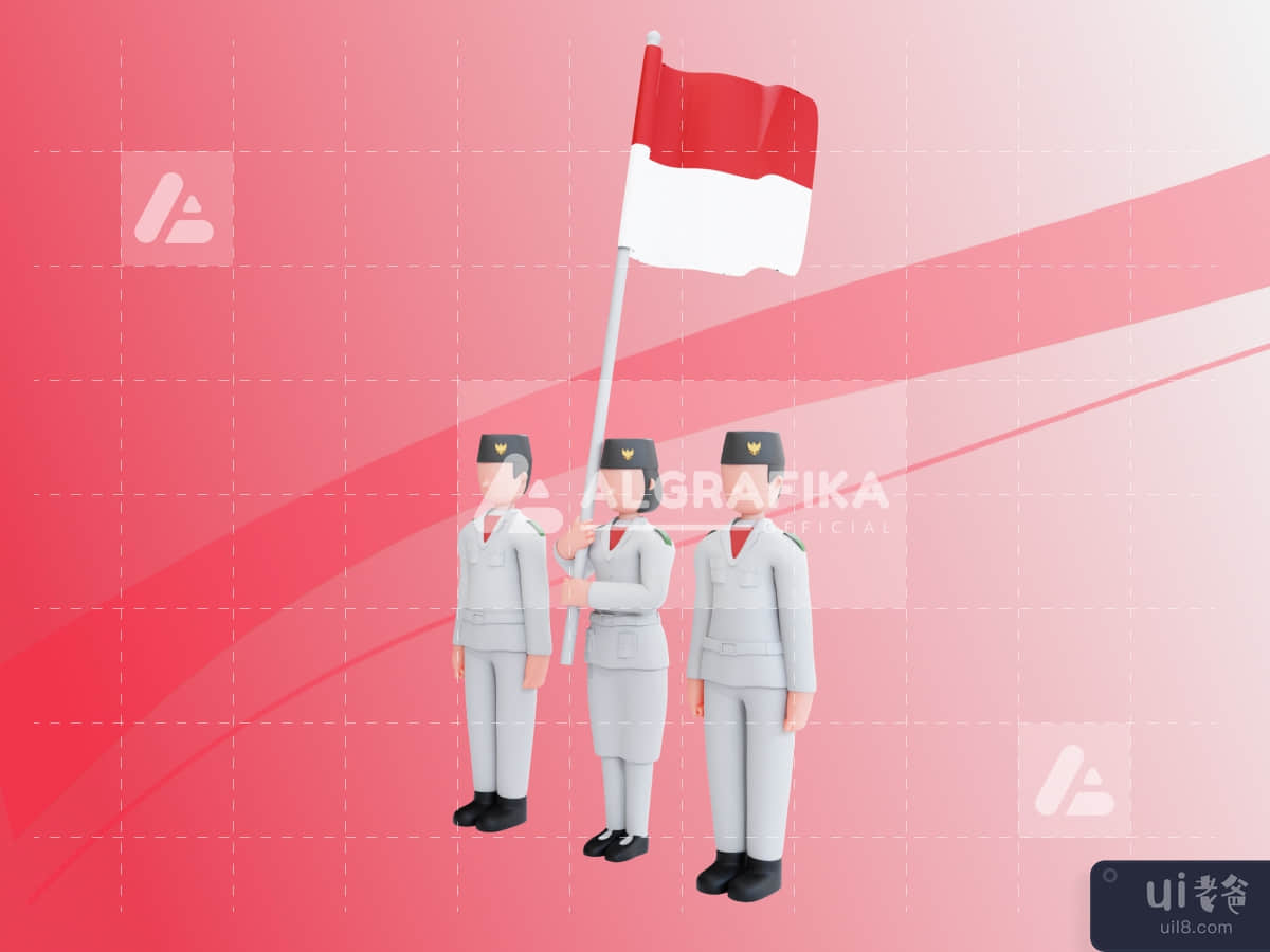3D Character Independence Day Of Indonesia