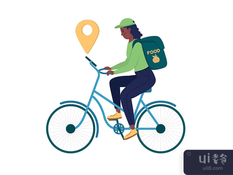 Courier navigate with gps semi flat color vector character