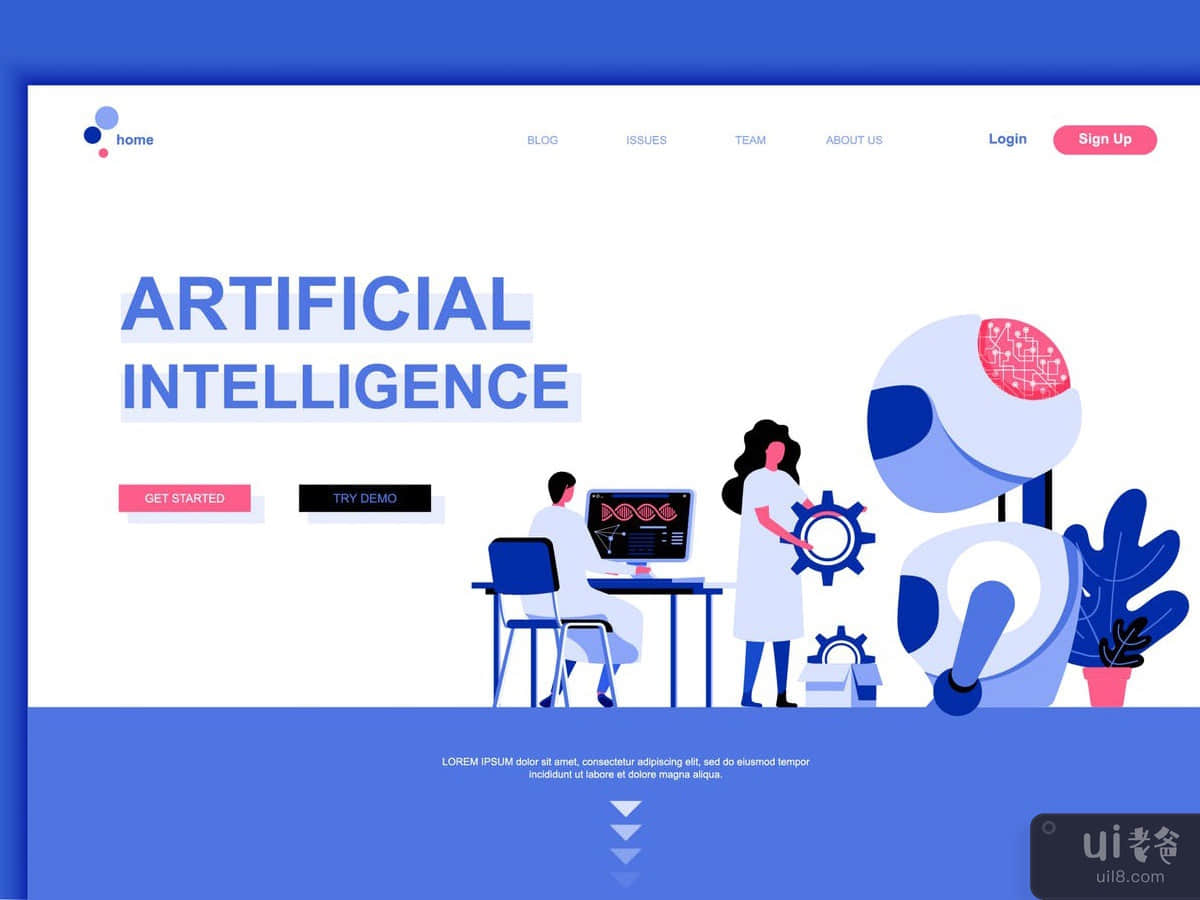Artificial Intelligence Flat Landing Page Template