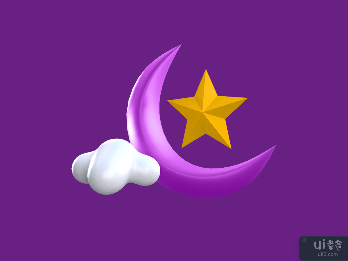 3D Rendering Ramadan Icon - Crescent Moon and star	