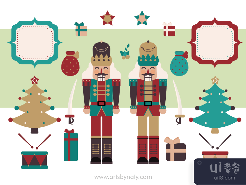 Christmas twin nutcrackers vector illustration.