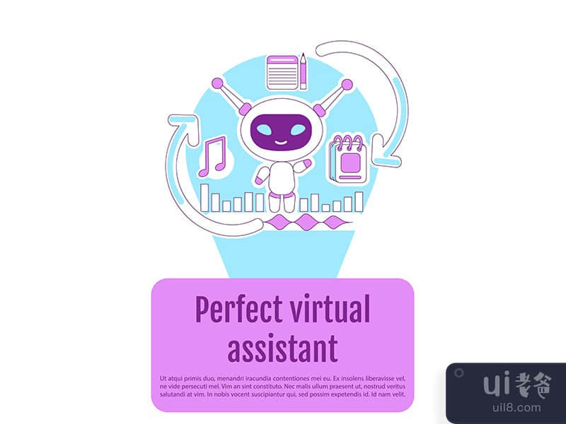 Assistant bot poster flat silhouette vector template