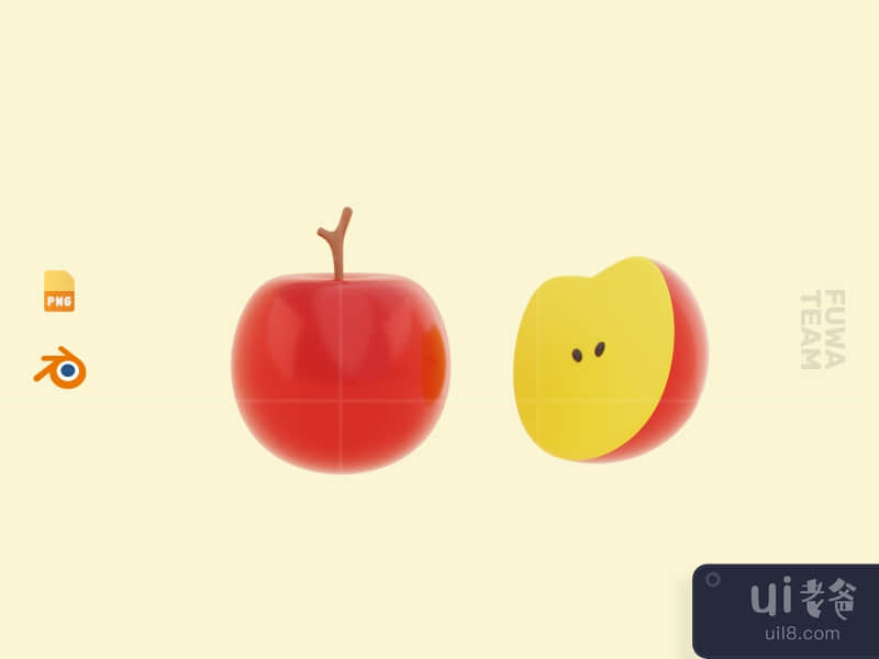Cute 3D Fruit Illustration Pack - Apple (front)