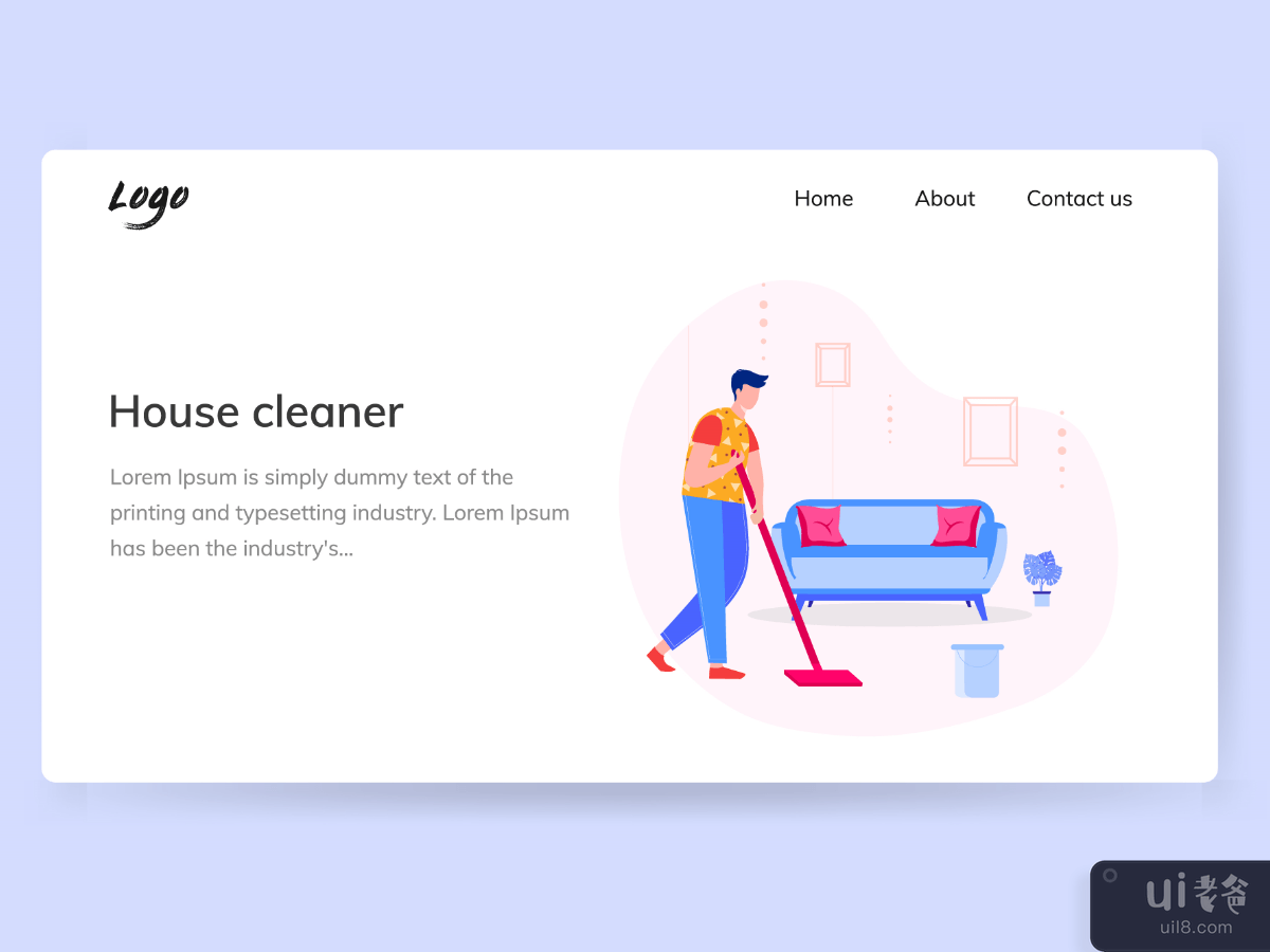 A man cleaning house besides sofa with mop. On demand service house cleaning
