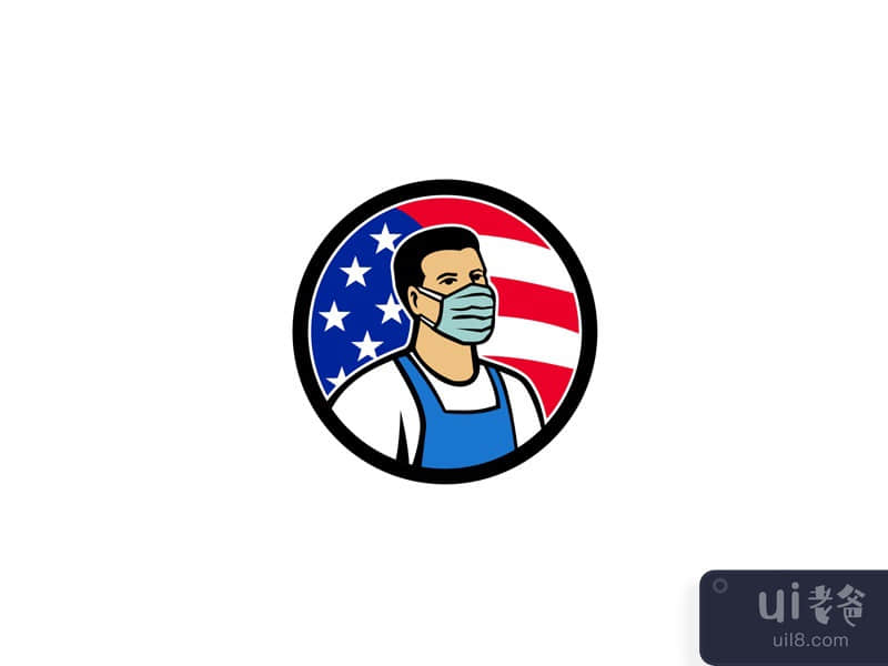 American Food Worker as Hero USA Flag Circle Icon