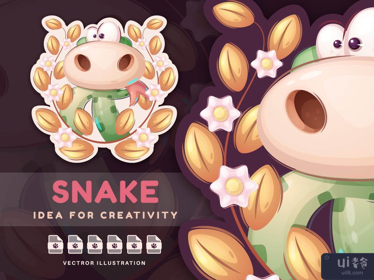 Cartoon Character Animal Teddy Snake - Sticker