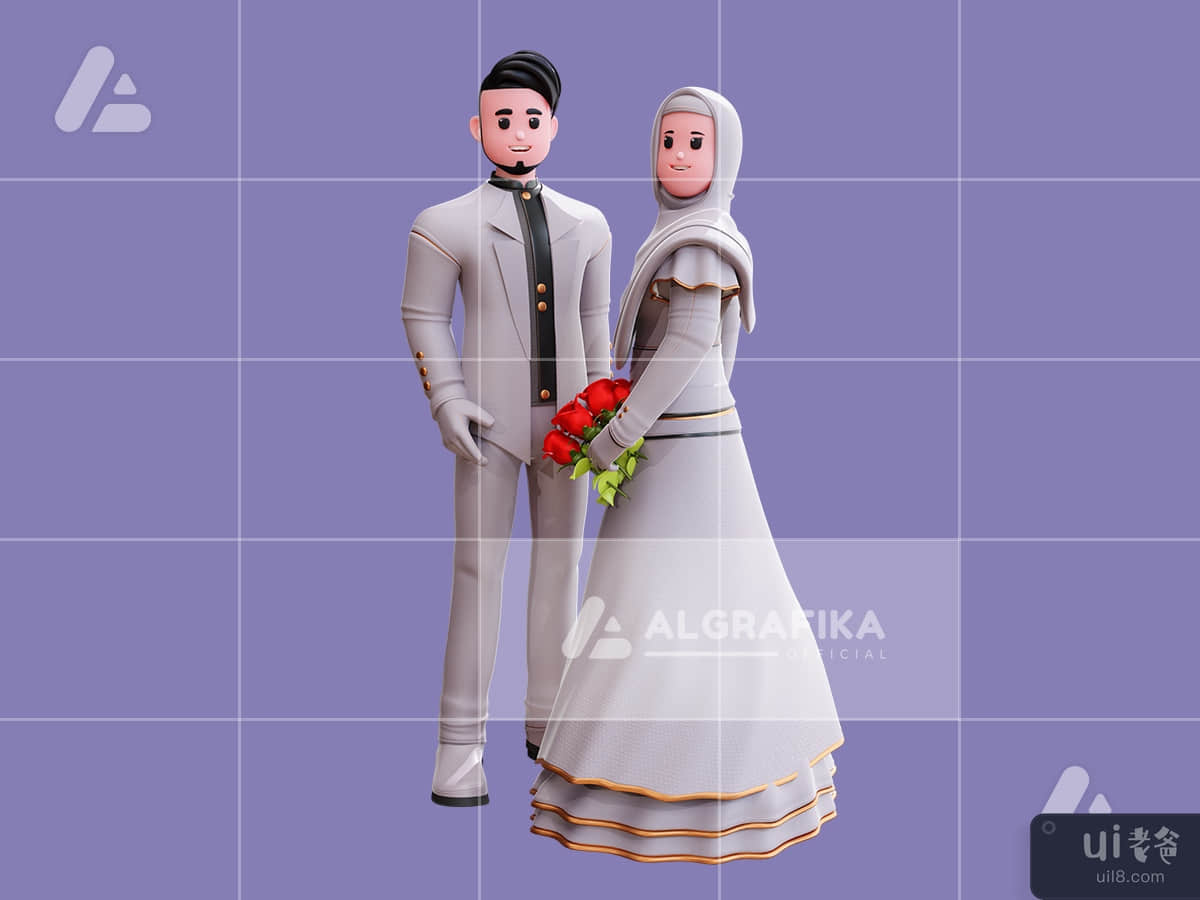 3d wedding couple character illustration