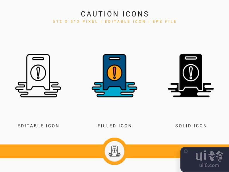 Caution icons set vector illustration with solid icon line style