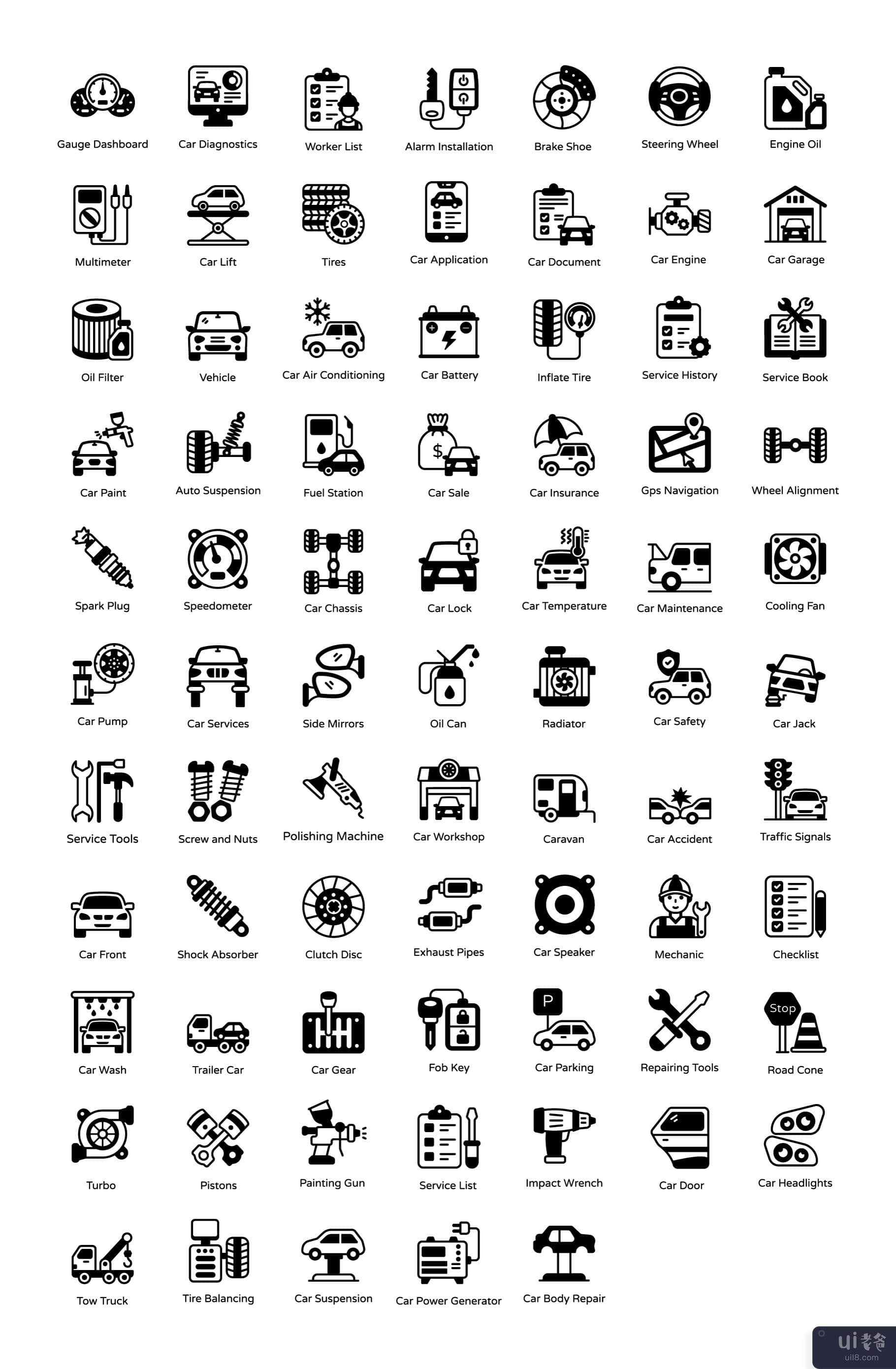 汽车服务固体图标包(Car Services Solid Icons Pack)插图3