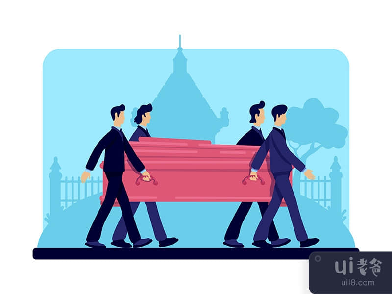 Coffin bearers flat color vector illustration