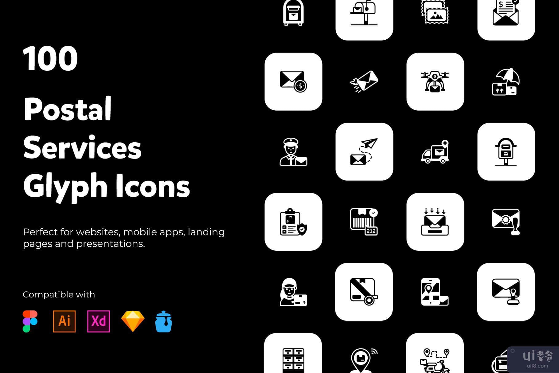 100 个邮政服务实体图标(100 Postal Services solid icons)插图8