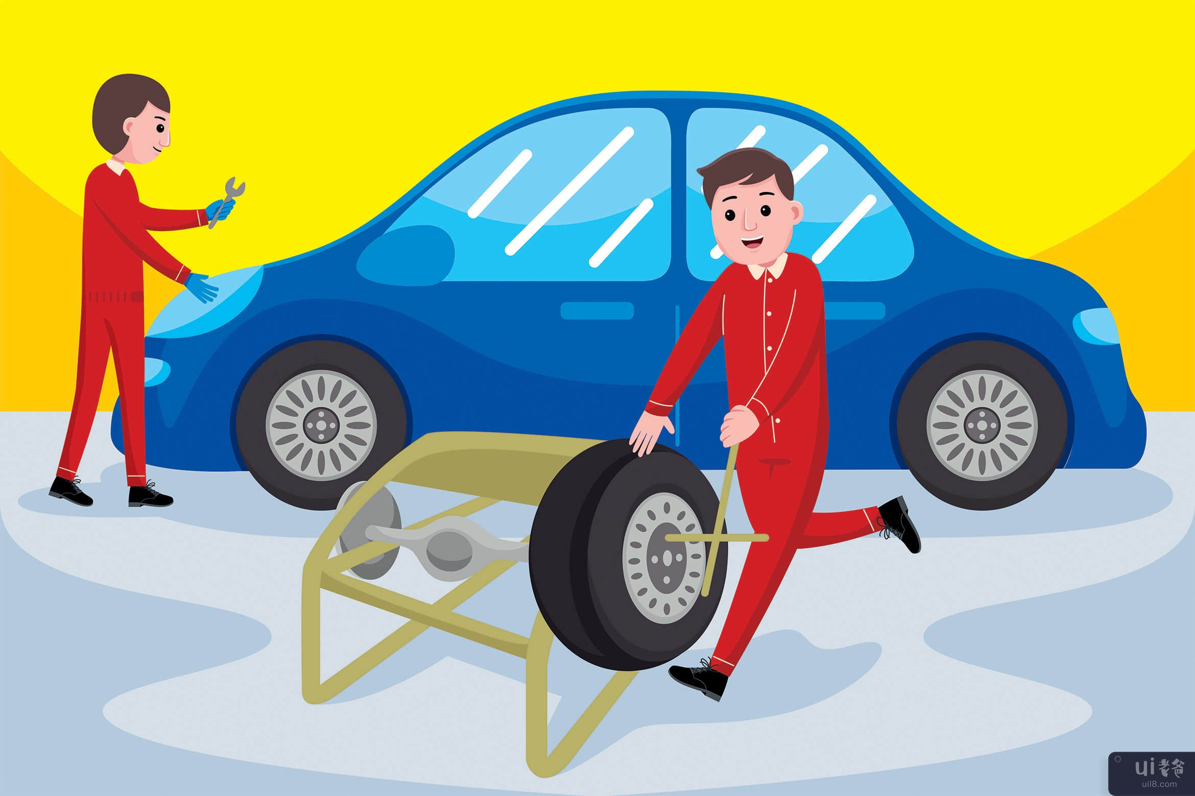 汽车修理工职业矢量图(Car Mechanic Profession Vector Illustration)插图2
