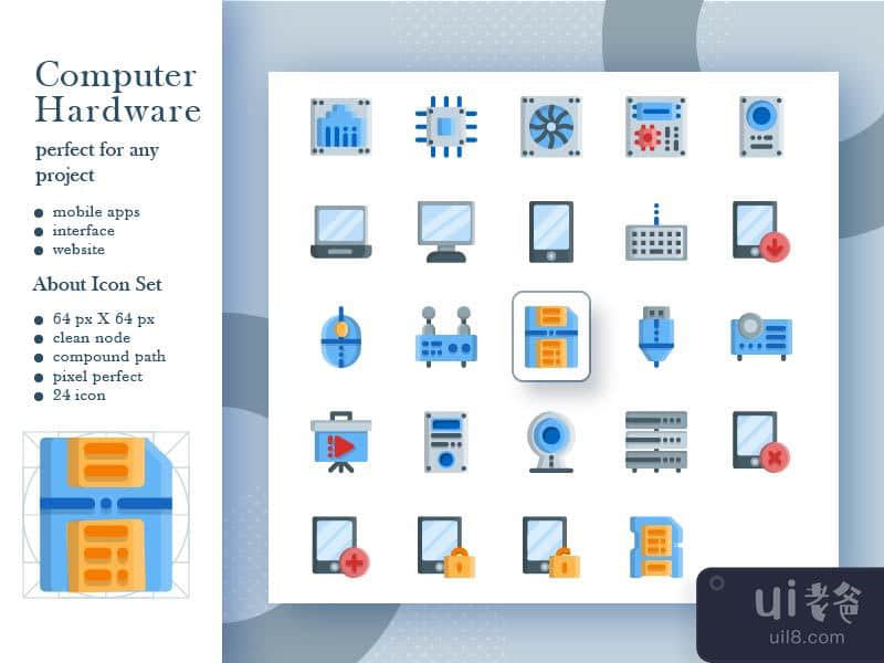 Computer Hardware icon Pack with style flat