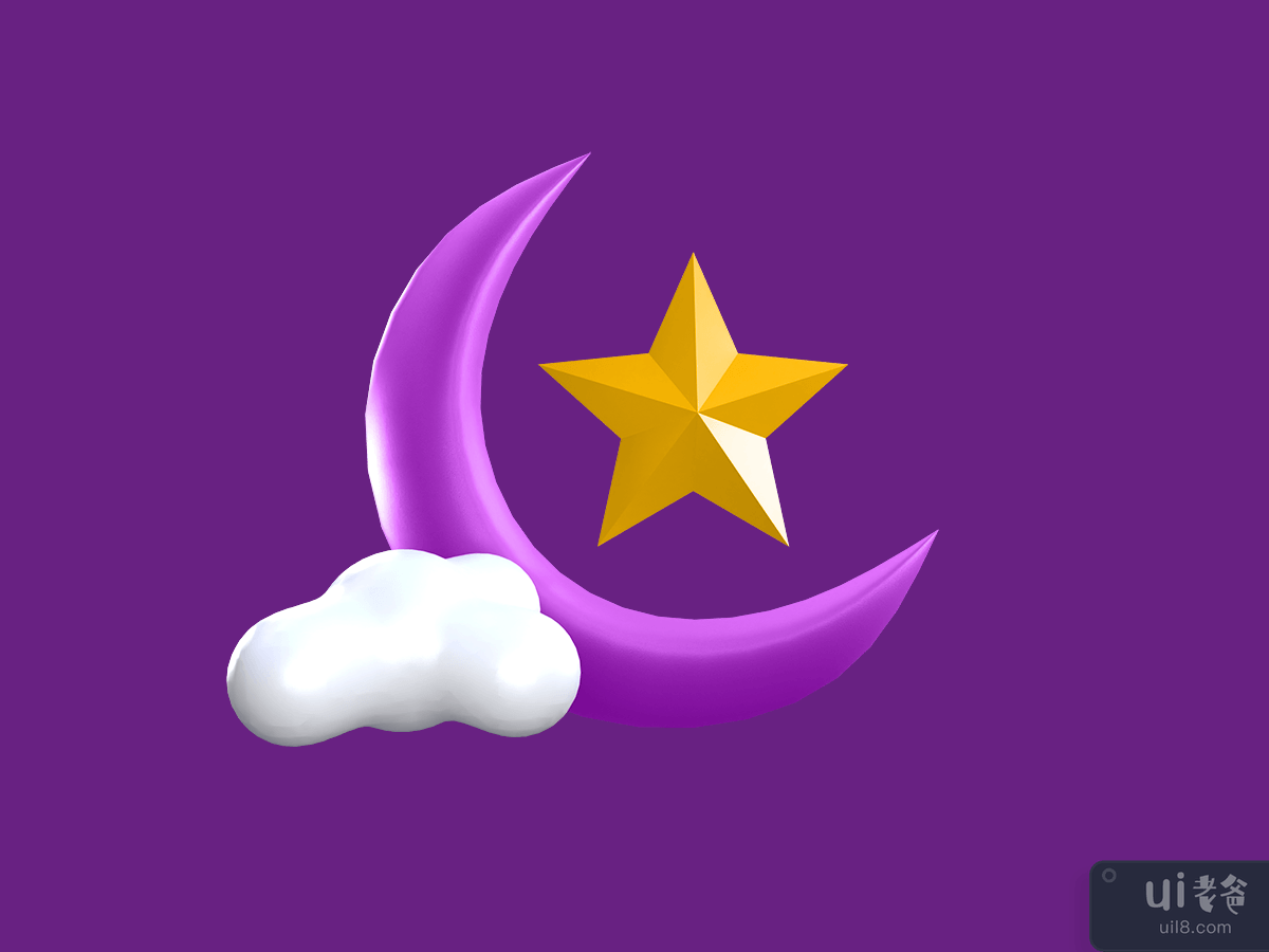 3D Rendering Ramadan Icon - Crescent Moon and star	