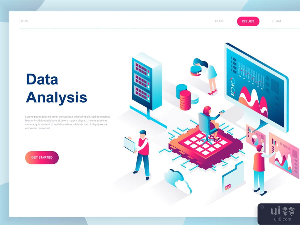 Big Data Analysis Isometric Landing Page