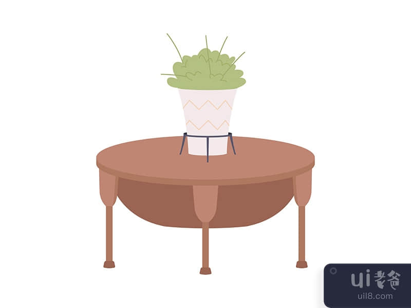 Coffee table with houseplant semi flat color vector item