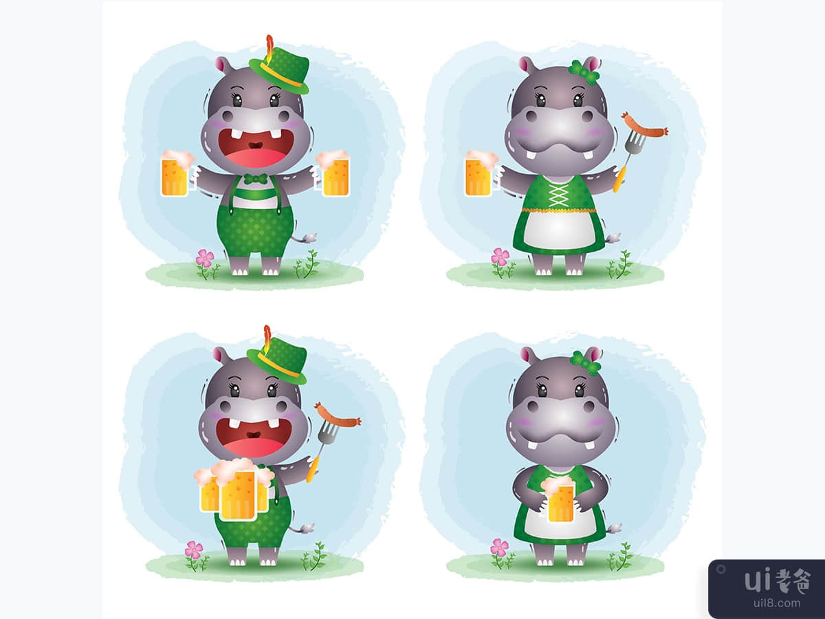 a cute hippo couple with traditional oktoberfest dress