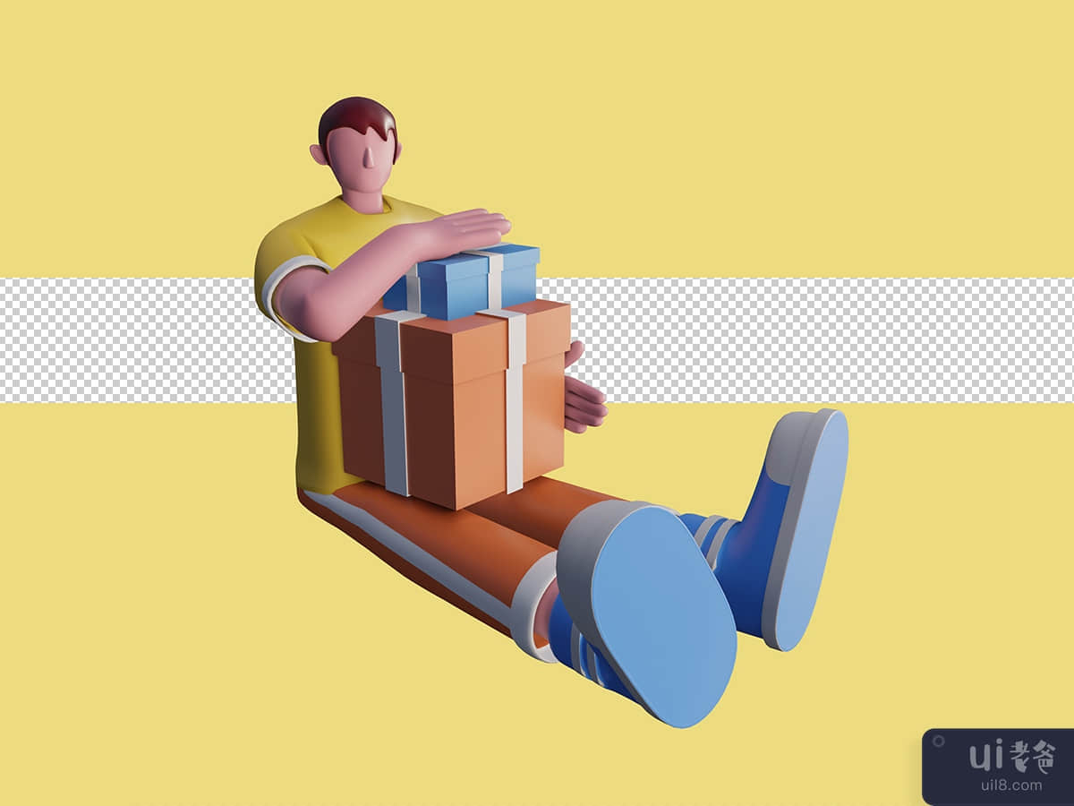 3d illustration of Happy people carry gift boxes. Premium Psd
