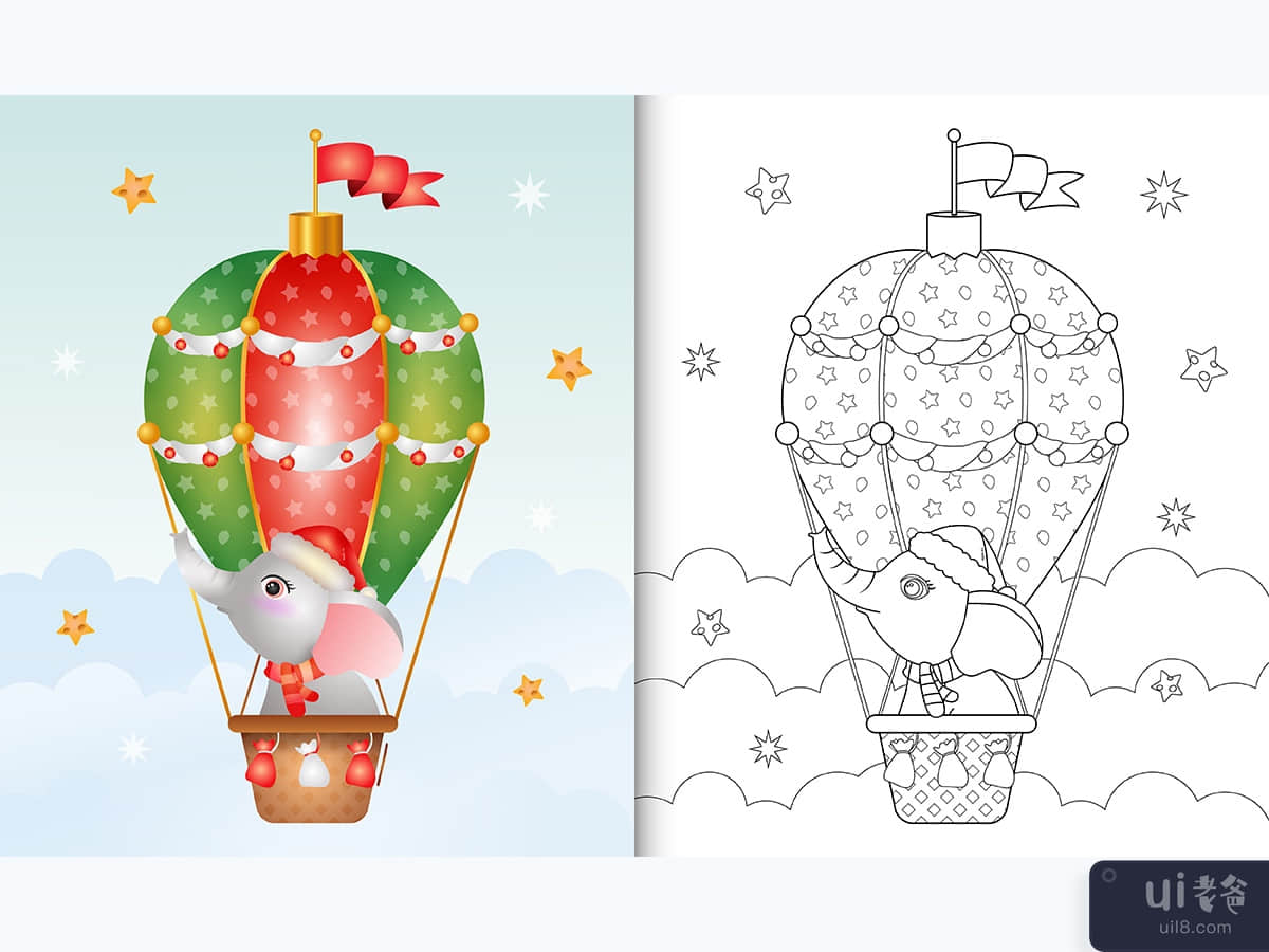 coloring book with a cute elephant christmas characters