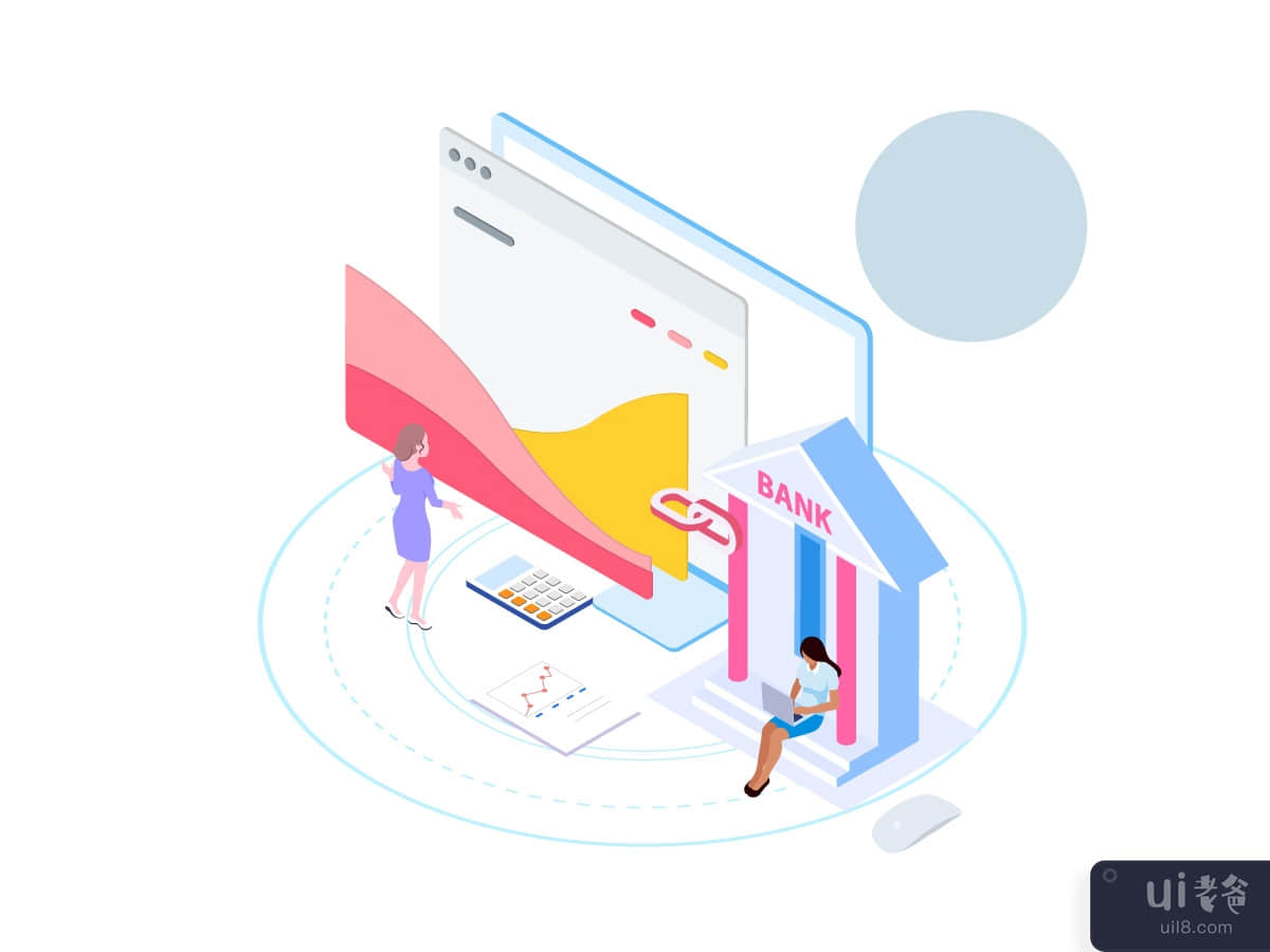 Connect Account with Bank by Finance Isometric Illustration	