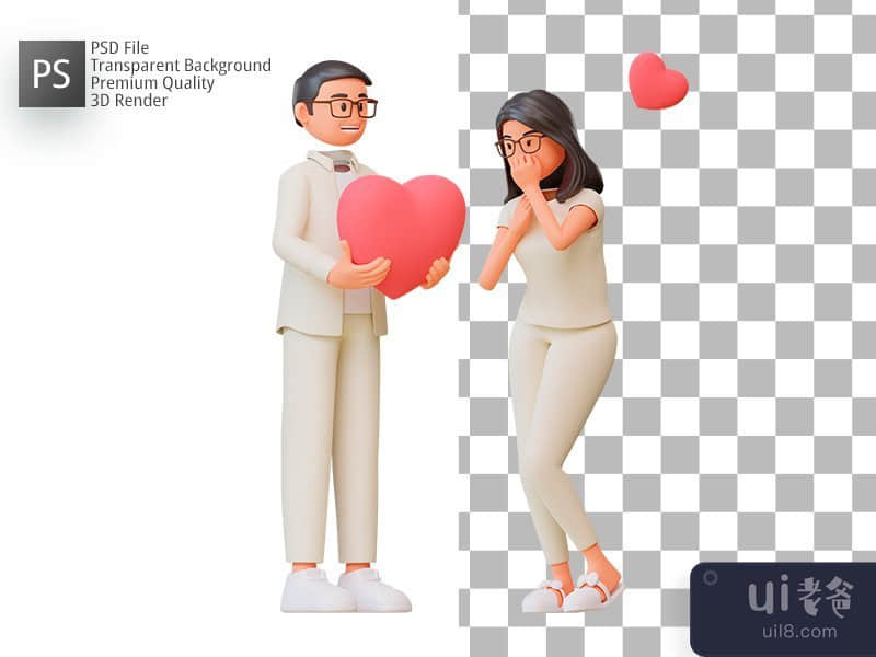 情侣浪漫，3D 渲染(Couple Romantic, 3D Render)插图2
