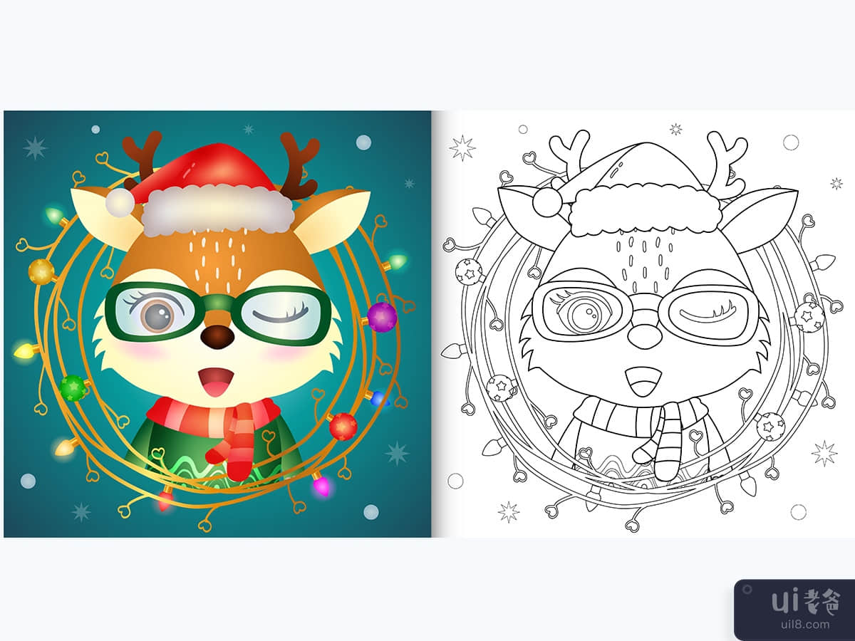 coloring book with a cute deer christmas characters collection
