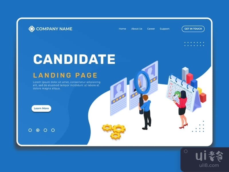 Candidate landing page illustration template with isometric people