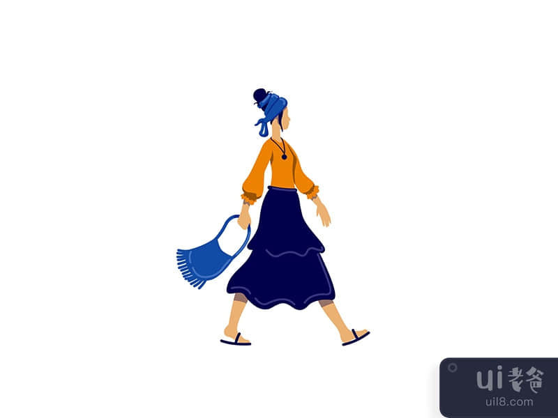 Bohemian style female flat color vector faceless character