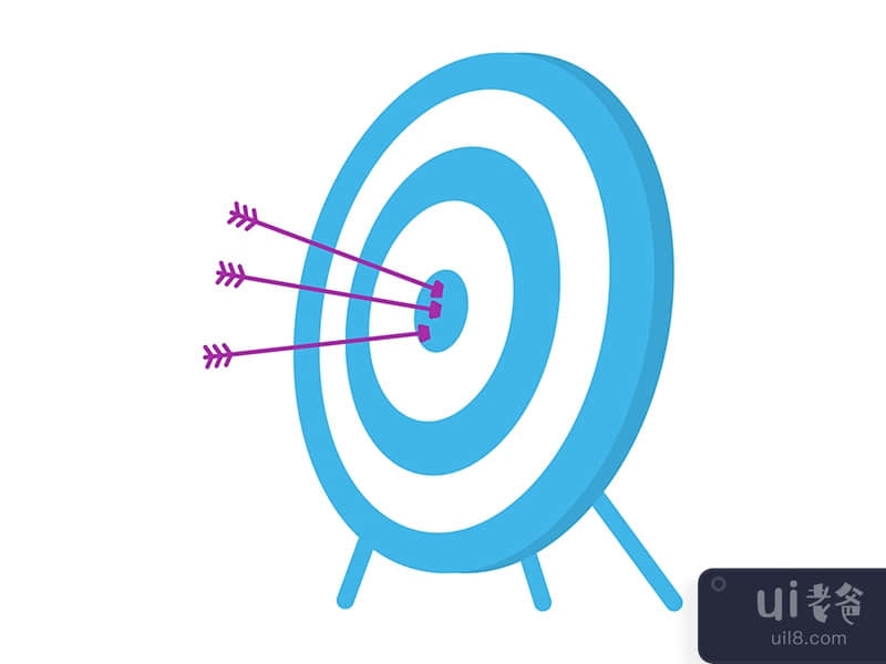 Archery target with arrows semi flat color vector object
