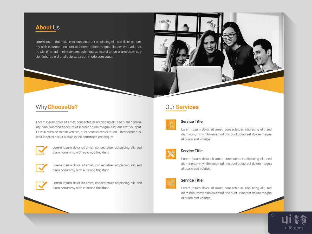 商务双折宣传册模板设计。(Business Bi fold Brochure Template Design.)插图2