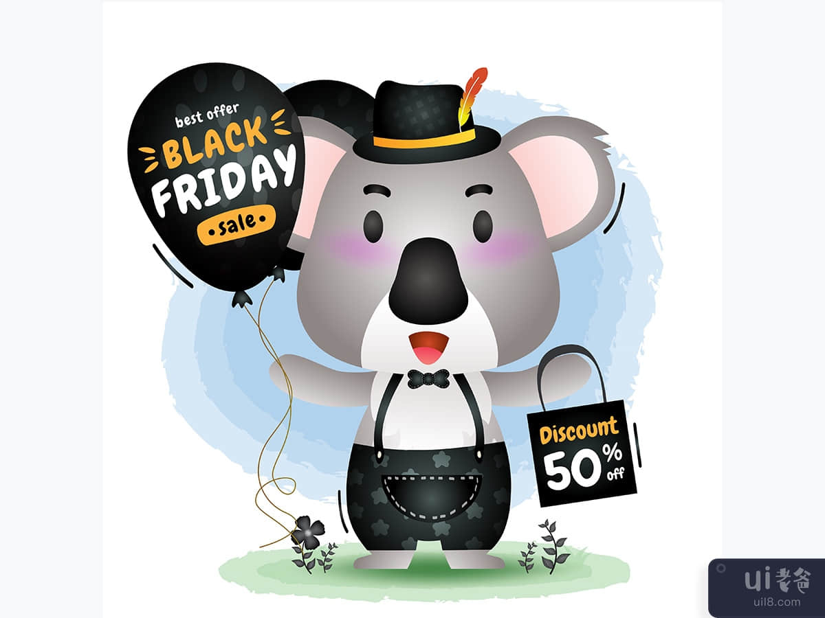 Black friday sale with a cute koala hold balloon promotion