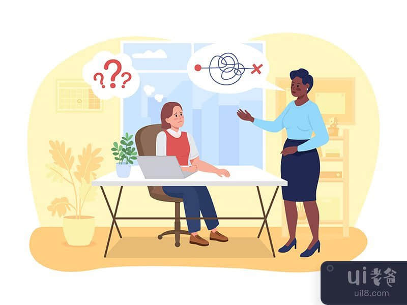Confusing work strategy 2D vector isolated illustration