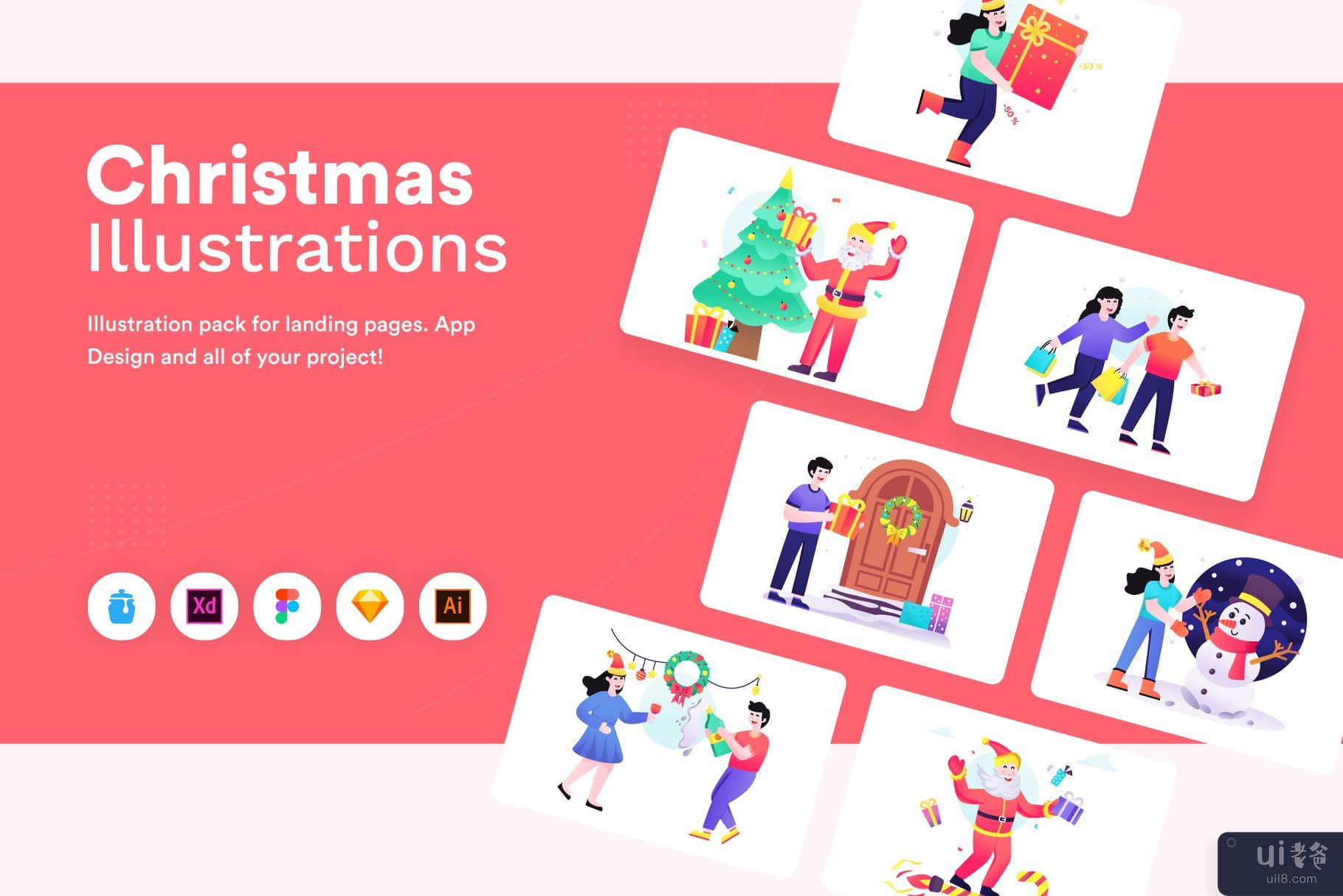 圣诞插图 – 平面矢量(Christmas Illustrations – Flat Vectors)插图7