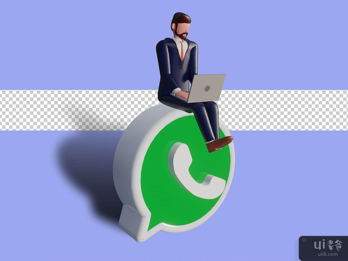 3d male character is typing on laptop and sitting on twitter logo. Psd Premium