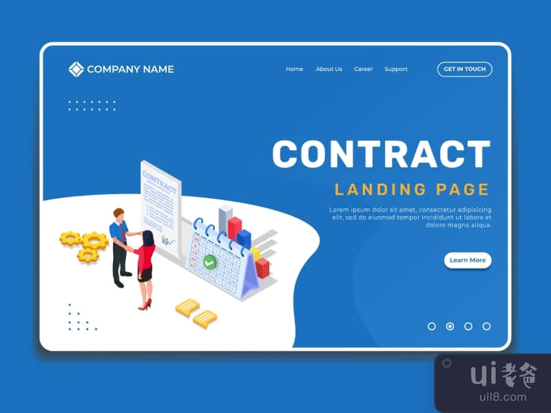 Contract agreement landing page illustration template with isometric people