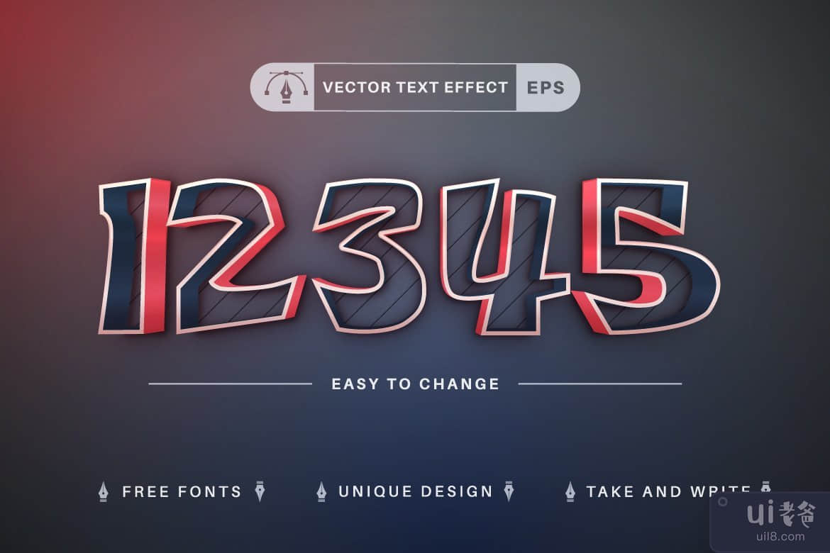 蓝红 - 可编辑的文字效果，字体样式(Blue Red - Editable Text Effect, Font Style)插图2