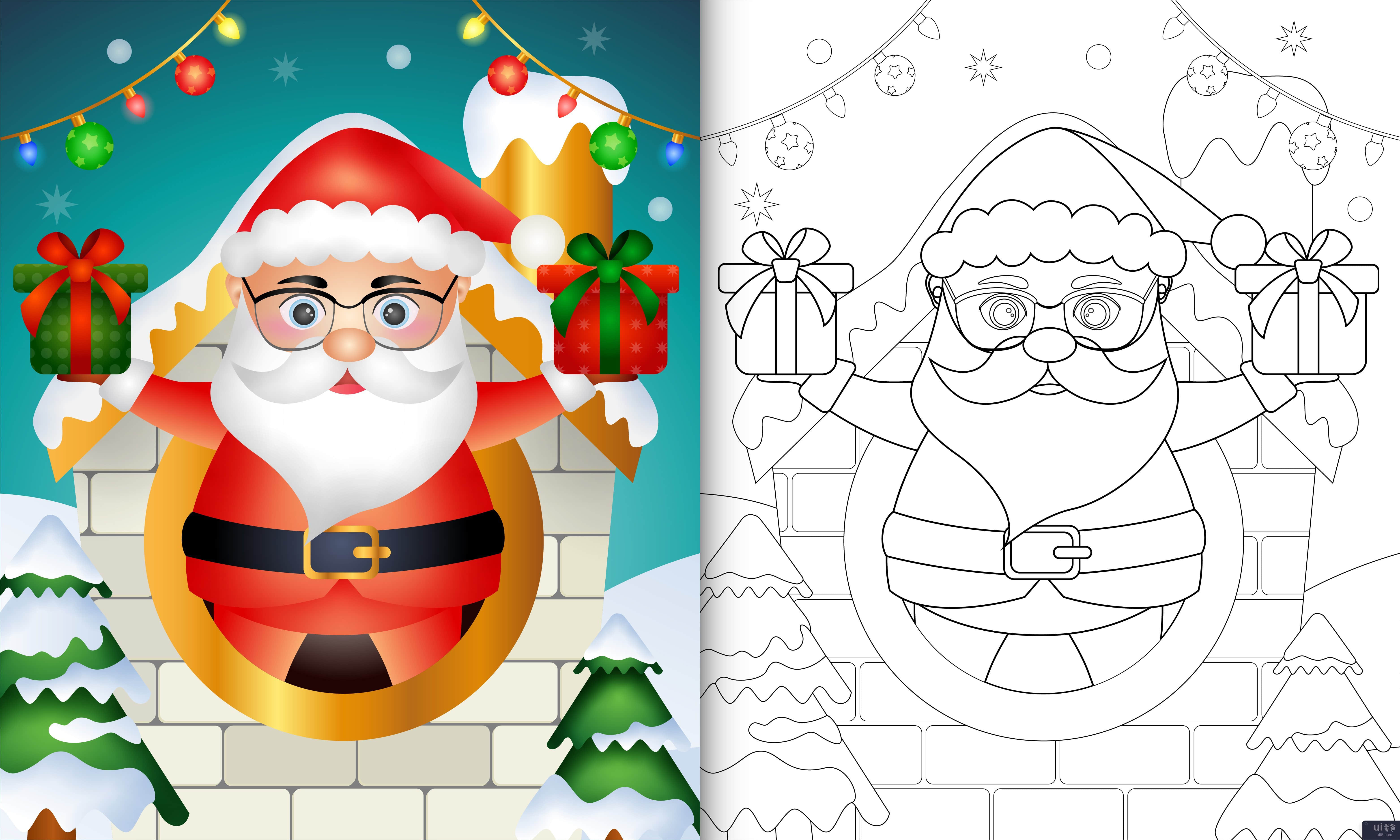 带有可爱圣诞老人圣诞人物的图画书(coloring book with a cute santa clause christmas characters)插图2