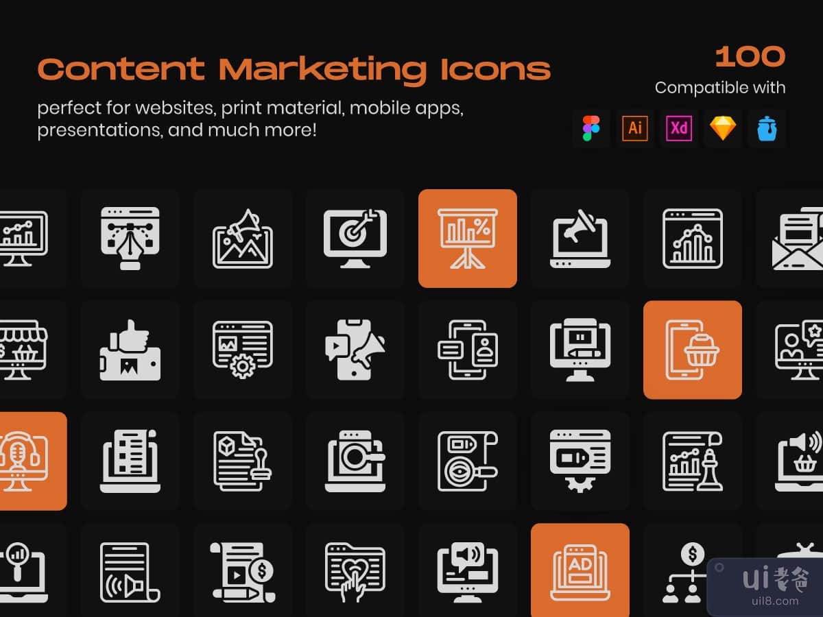 Content Marketing Linear Icons Pack 