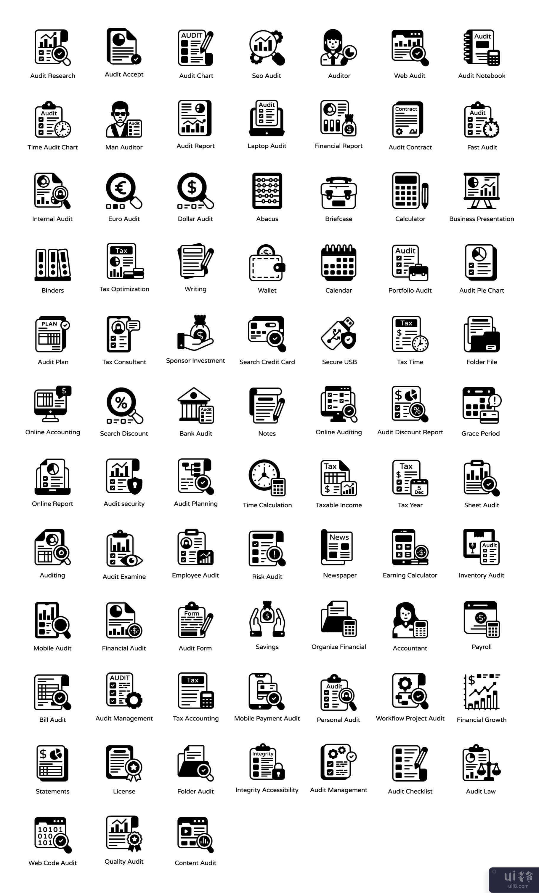 80 个审计实体样式图标。(80 Audit Solid Style Icons.)插图3