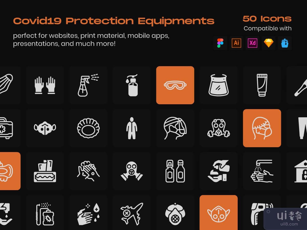 Covid Prevention Equipments Linear Icons 