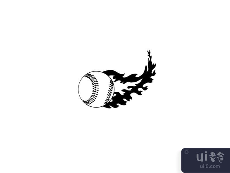 Baseball or Softball Ball on Fire with Fiery Flames Stencil