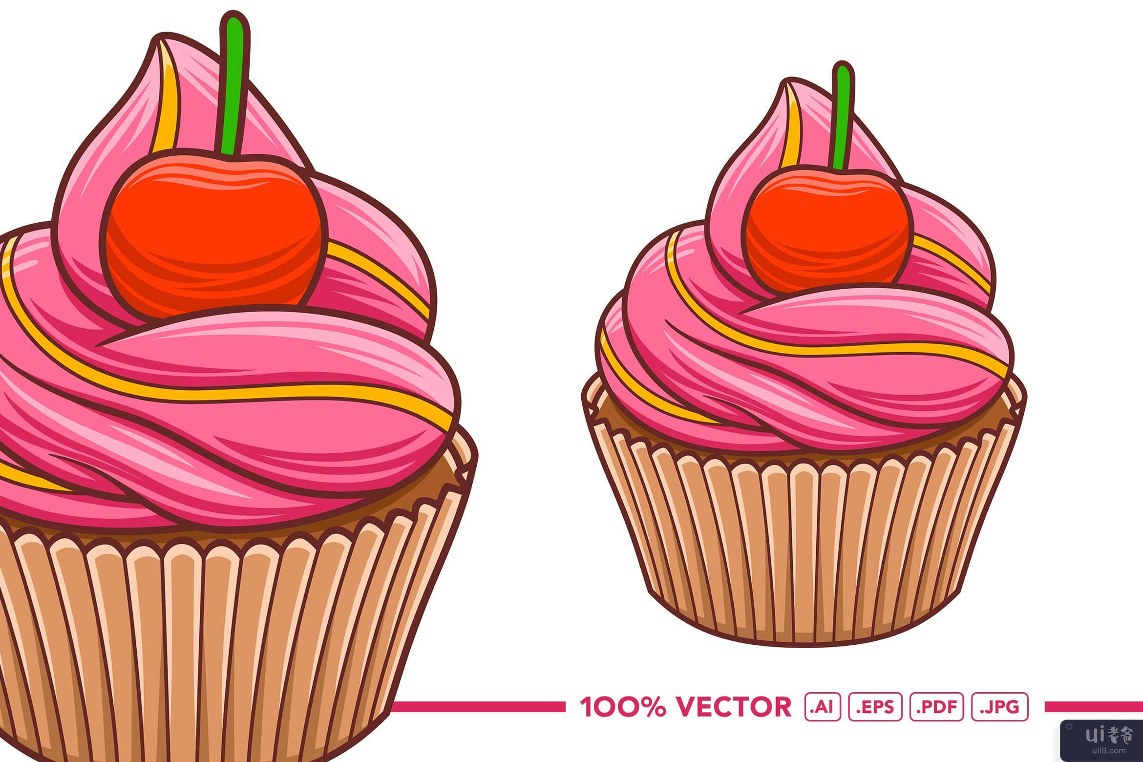 平面设计风格的杯子蛋糕矢量(Cup Cakes Vector in Flat Design Style)插图2