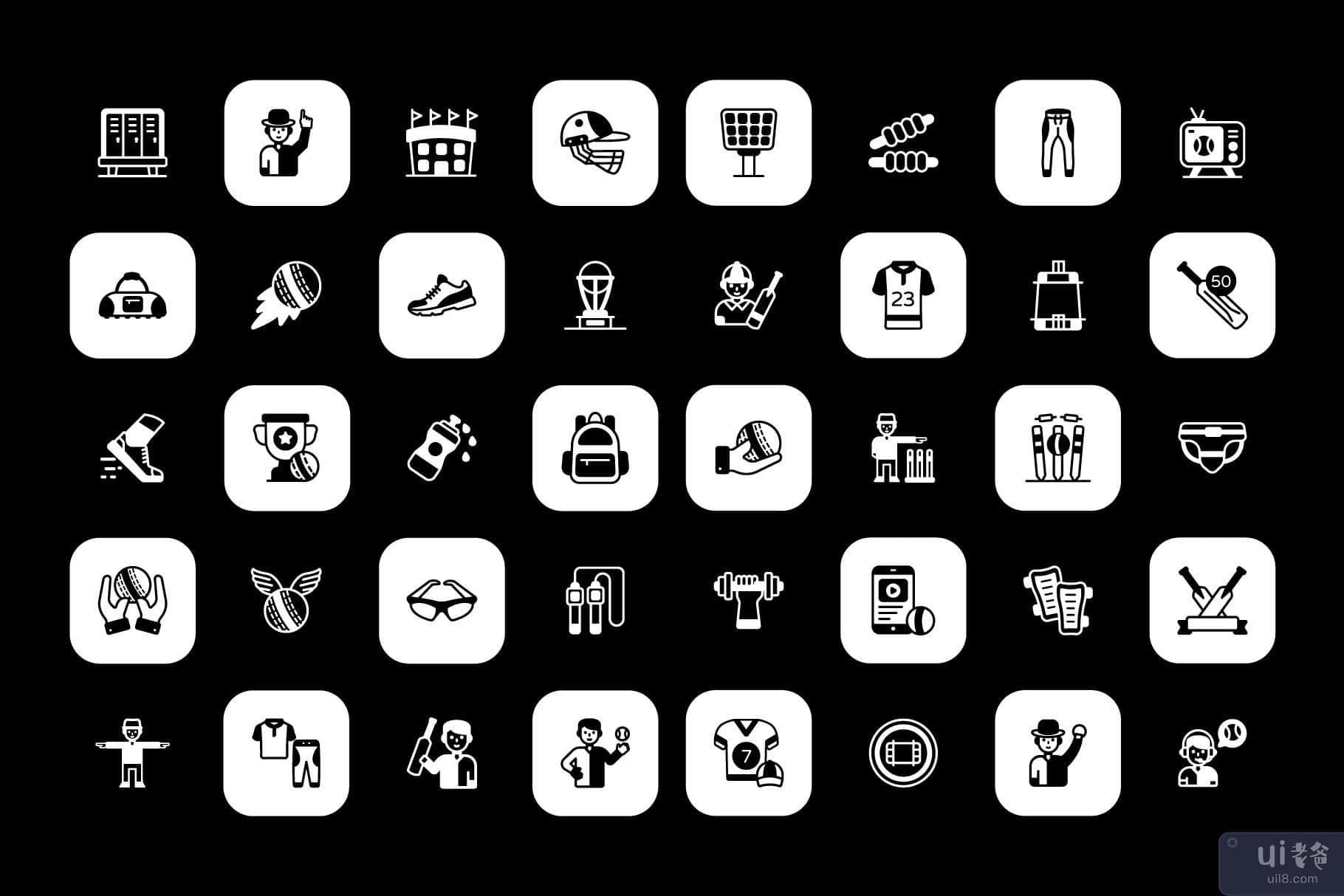 60 个板球设备字形图标(60 Cricket Equipment Glyph Icons)插图4