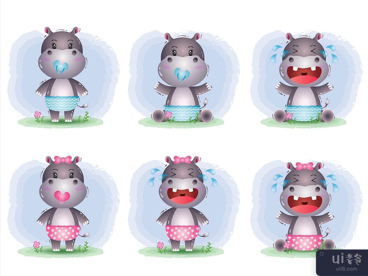 cute baby hippo collection in the children's style