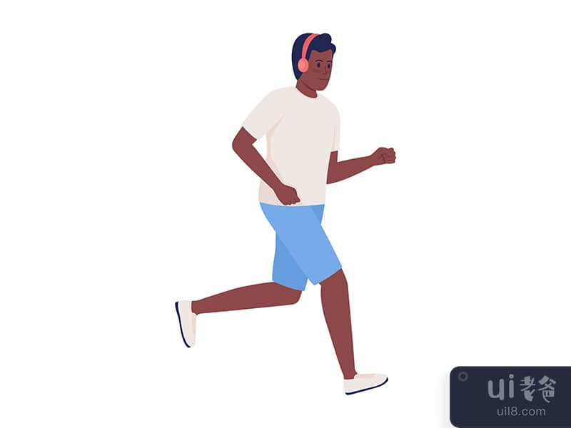 Athletic man wearing headphones semi flat color vector character
