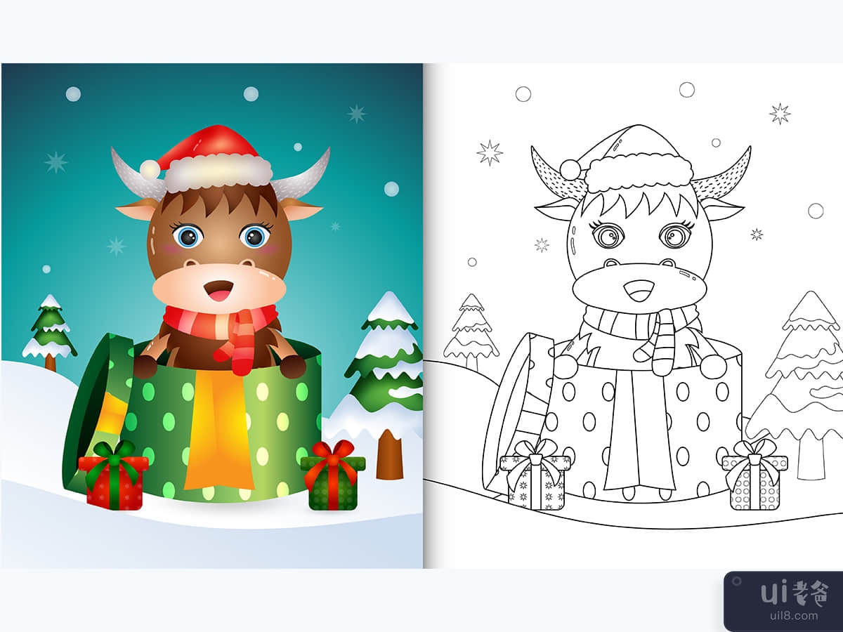coloring book with a cute buffalo christmas characters