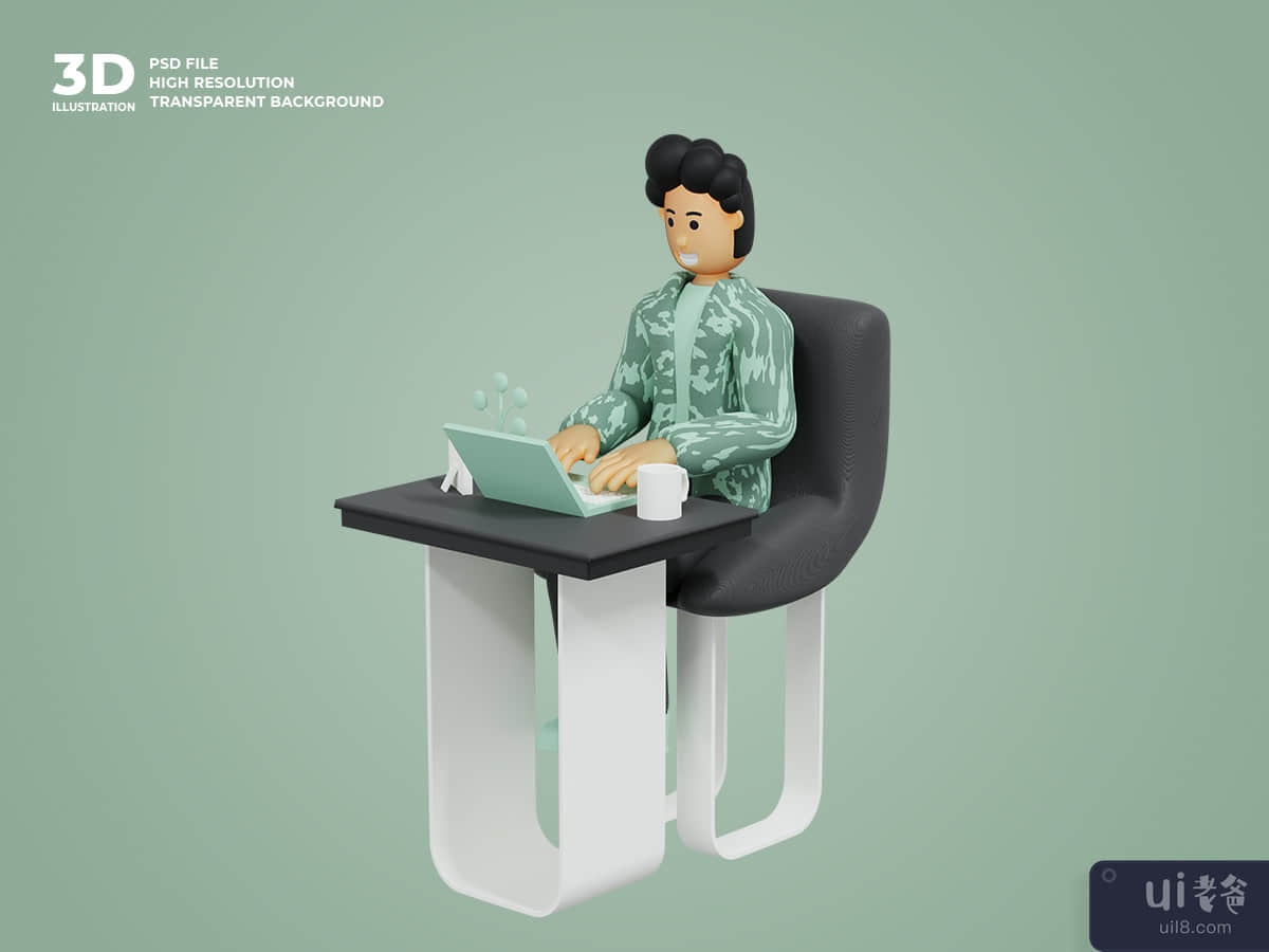 3d male character working using laptop