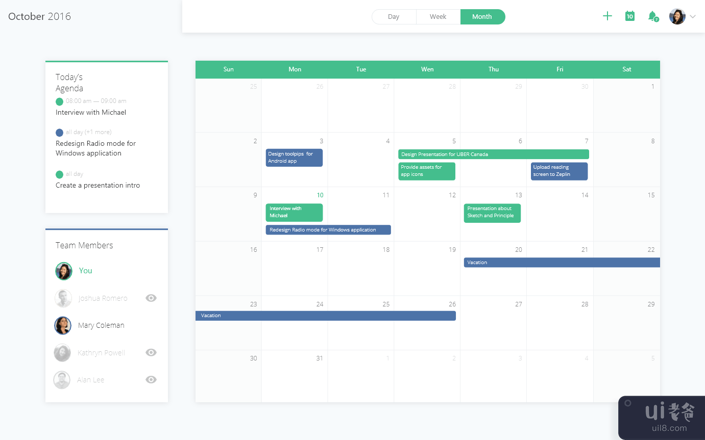 日历仪表板应用程序 UI 套件(Calendar Dashboard App UI Kit)插图2