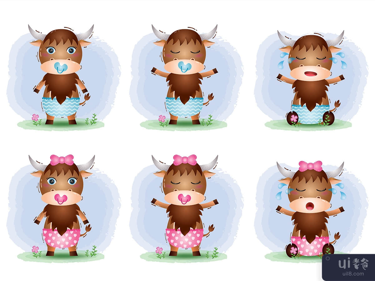 cute baby Yak collection in the children's style