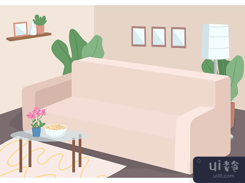 Couch for family leisure flat color vector illustration